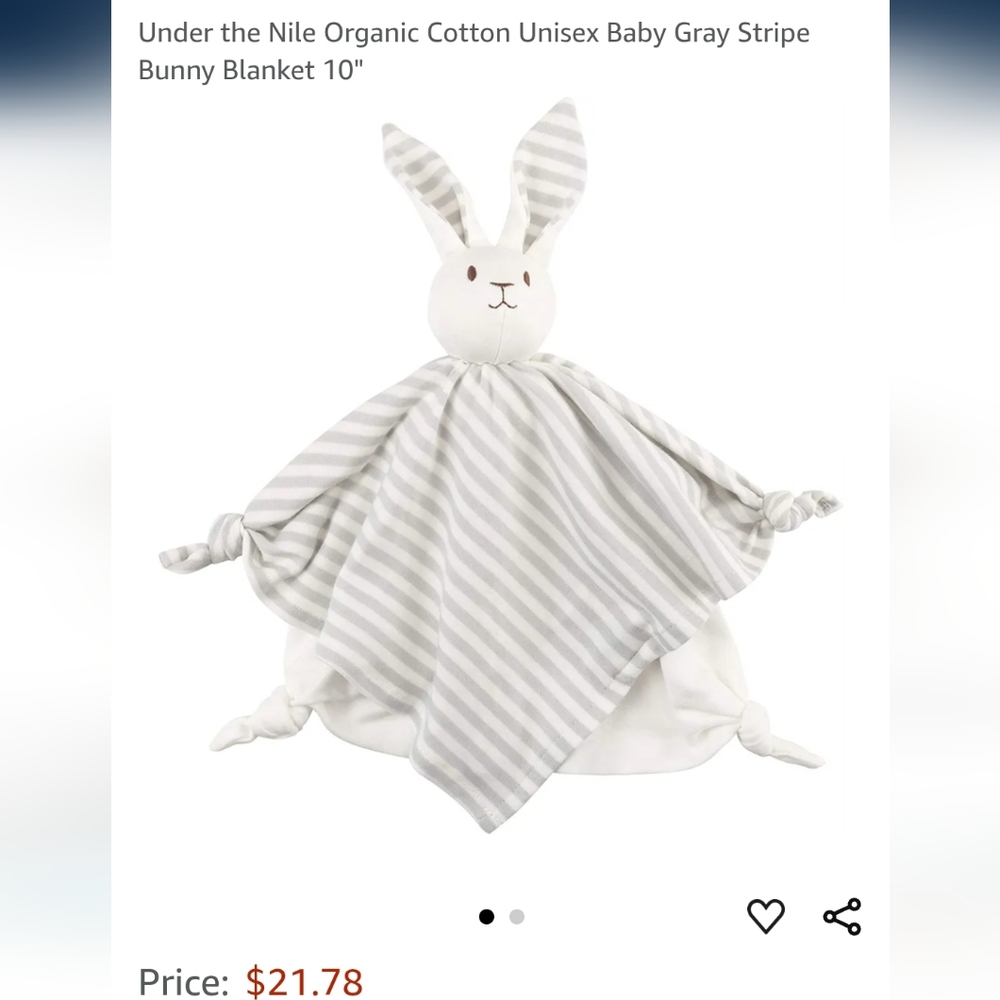 Under The Nile Lovey Bunny Best Friend - Grey Ombre Stripe NWT.  Organic